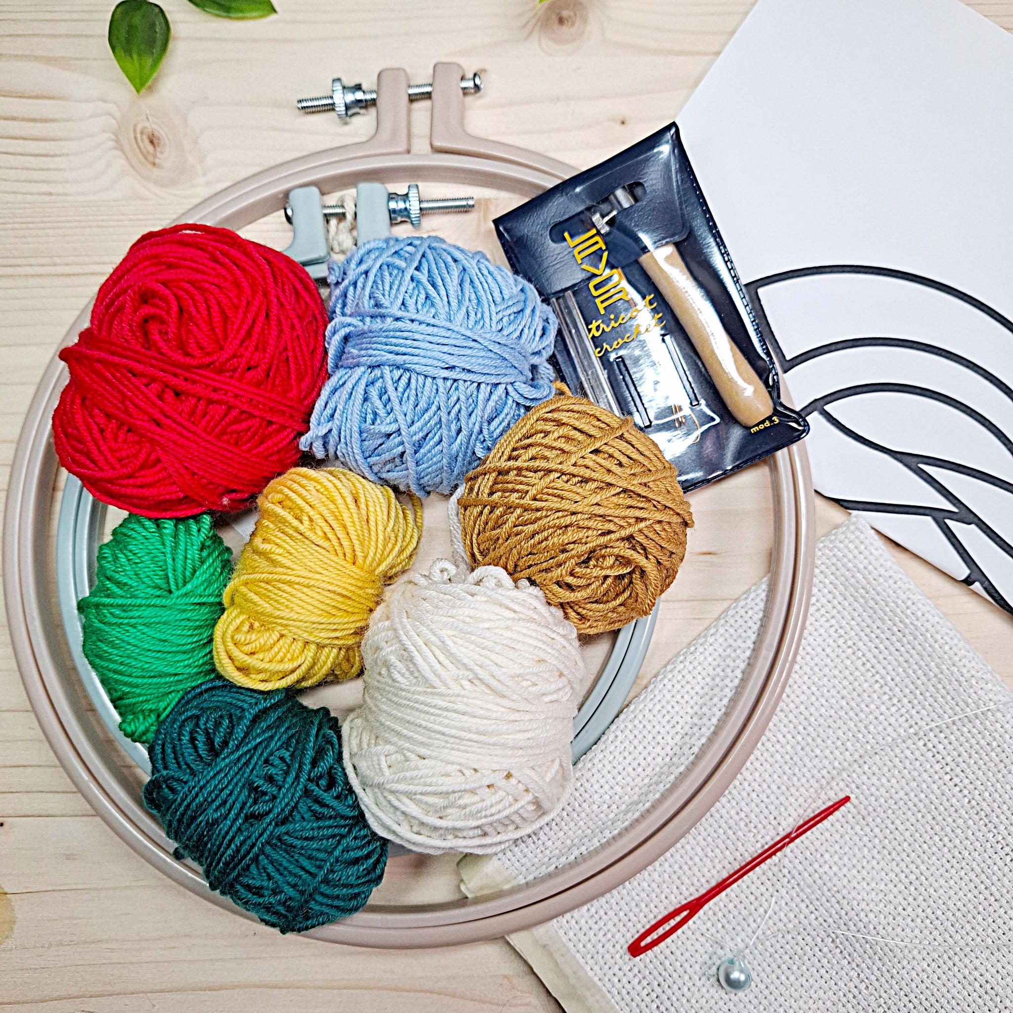 contenuto del kit punch needle per principianti "Finestra sul tramonto"
