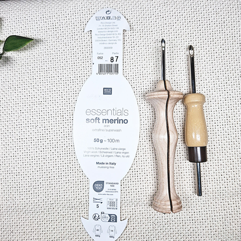 etichetta che mostra indicazione sul tipo di lana adatto a punch needle da 4 mm o Oxford Punch Needle Fine